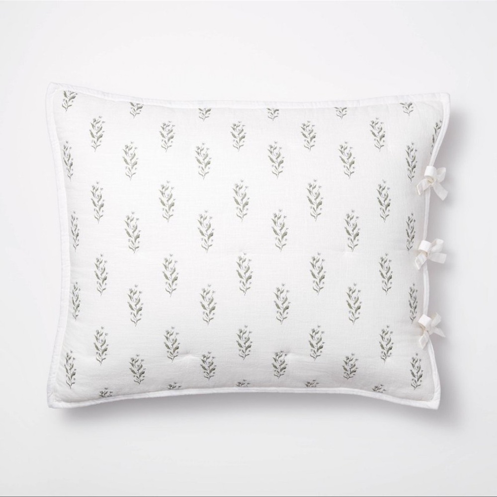 Threshold Studio McGee Cotton Slub Wood Block Floral Quilt Sham White - Target